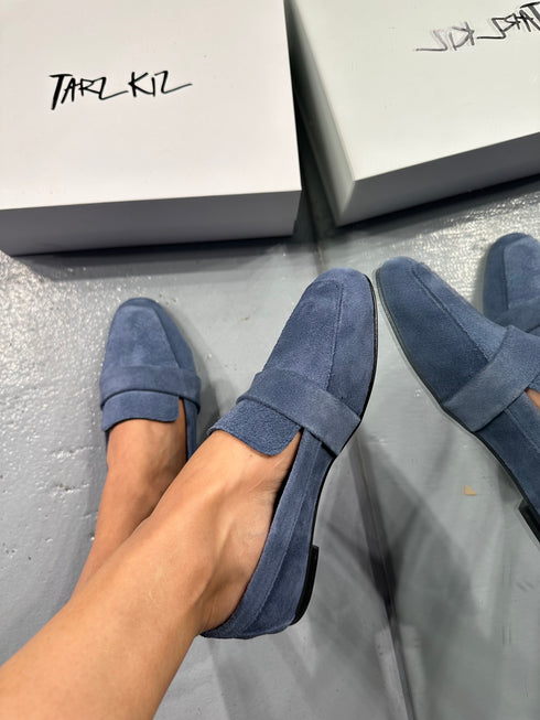 VERA MAVI HAKİKİ SÜET LOAFER