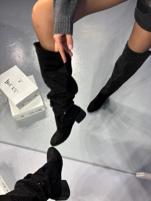 PEACE SİYAH TAŞLI SÜET ÇİZME 🖤