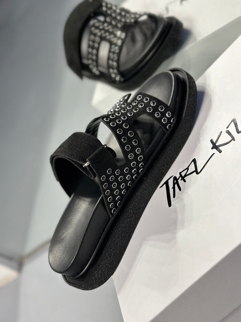 TOTEM Siyah Trok Taşlı Terlik