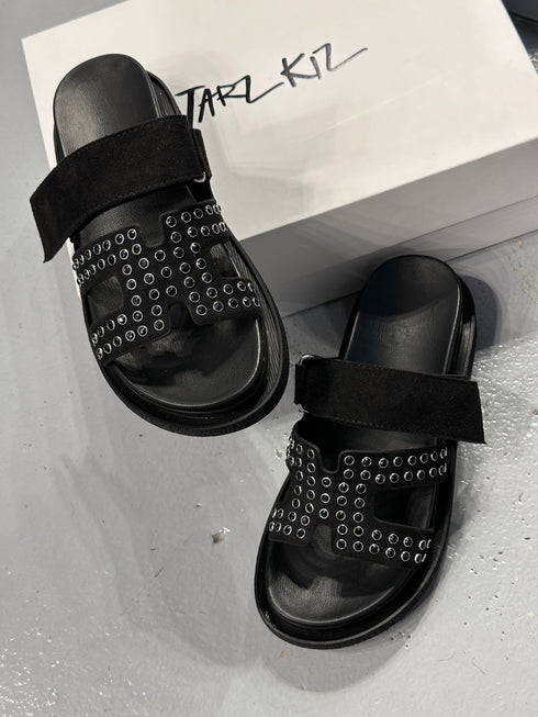 TOTEM Siyah Trok Taşlı Terlik