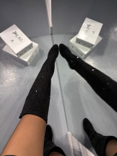 PEACE SİYAH TAŞLI SÜET ÇİZME 🖤