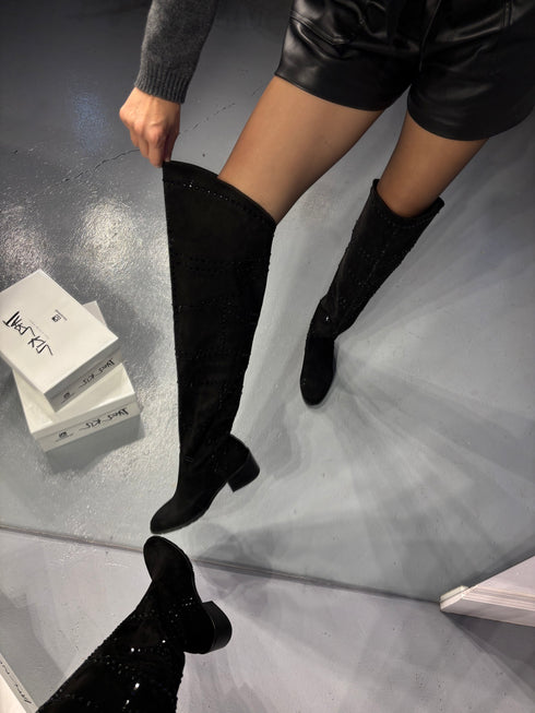 PEACE SİYAH TAŞLI SÜET ÇİZME 🖤