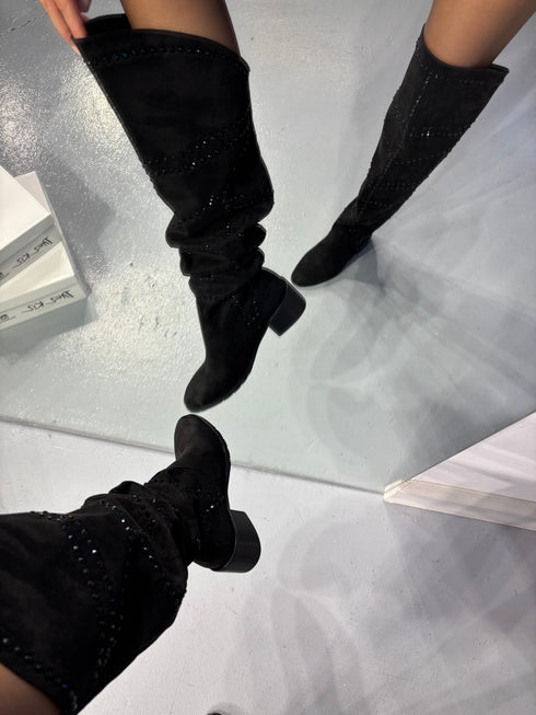 PEACE SİYAH TAŞLI SÜET ÇİZME 🖤