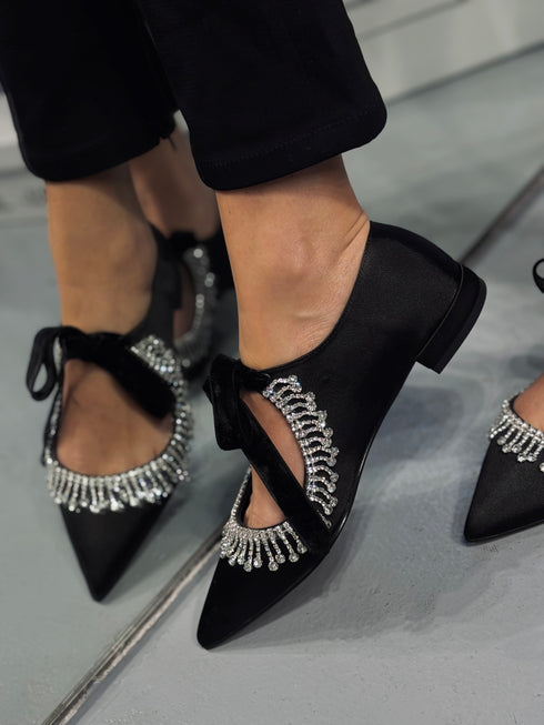 SOFIA Siyah Saten Loafer