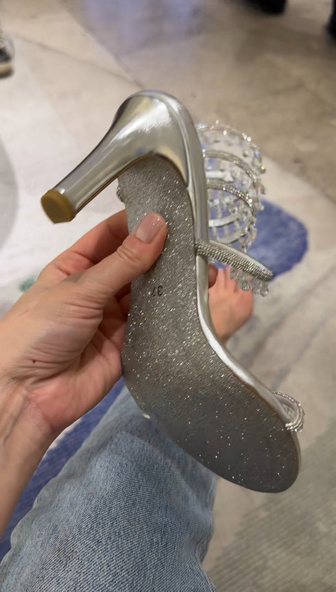 NEPTUN Gümüş Taşlı Sarmal Sandalet