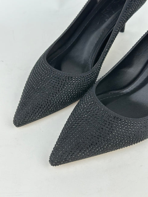 NOA Siyah Süet Kristal Taşlı Stiletto