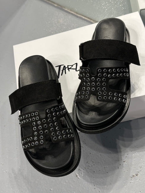 TOTEM Siyah Trok Taşlı Terlik