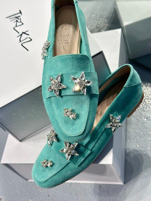 DOHA Hakiki Süet Su Yeşili Mint Loafer
