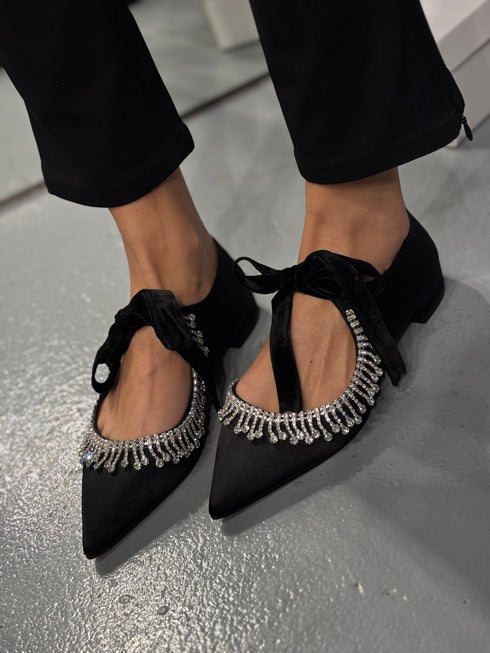 SOFIA Siyah Saten Loafer
