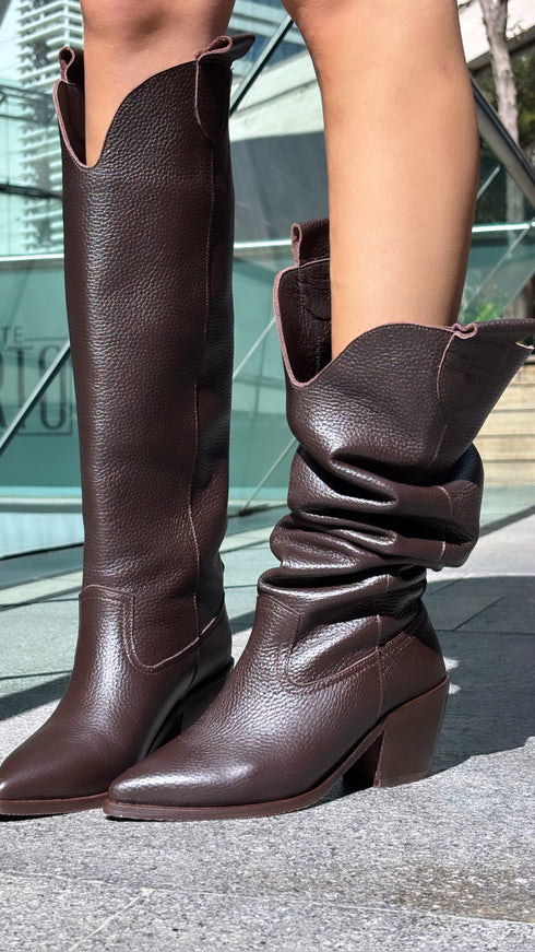 ALECO Hakiki Deri Acı Kahve Rengi Çizme