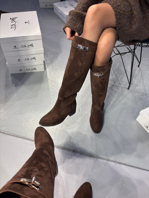 HELEN XL Kesim Kahverengi Süet Binici Çizme