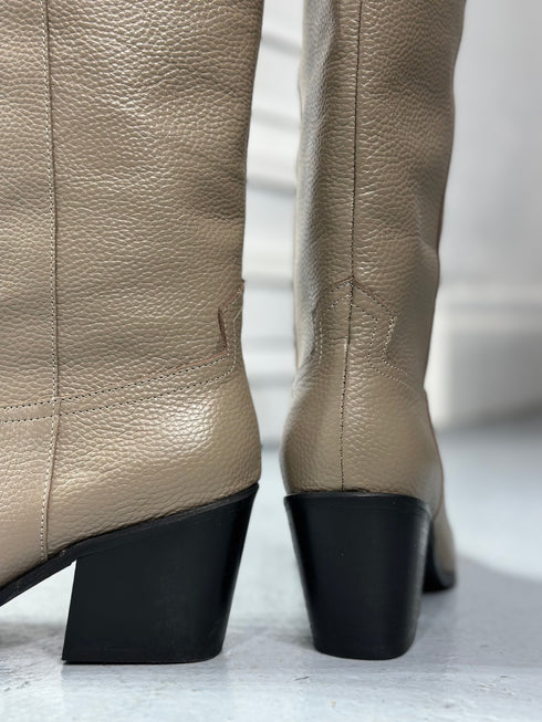 Ala Vizon Hakiki Deri Kovboy Çizme