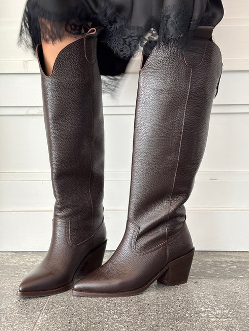 ALECO Hakiki Deri Acı Kahve Rengi Çizme