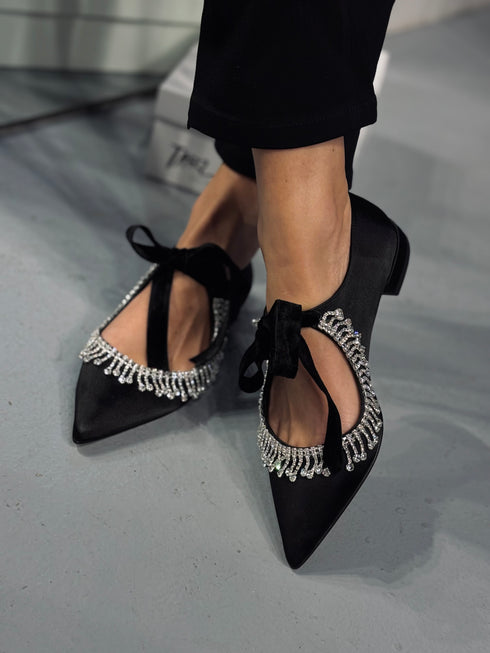 SOFIA Siyah Saten Loafer