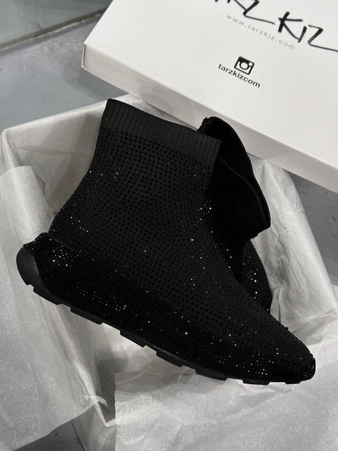 RICH Triko Siyah Taşlı Spor Ayakkabı