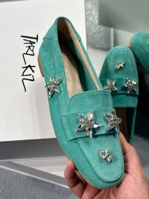 DOHA Hakiki Süet Su Yeşili Mint Loafer
