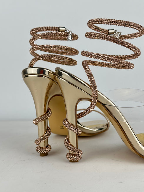 VERMER Gold Sarmal Taşlı Sandalet