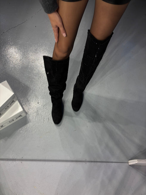 PEACE SİYAH TAŞLI SÜET ÇİZME 🖤