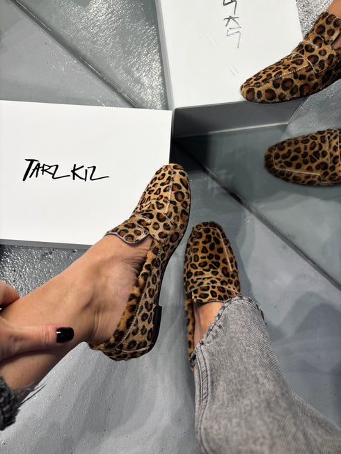 DOHA Tay tüyü Hakiki deri Leopar Loafer