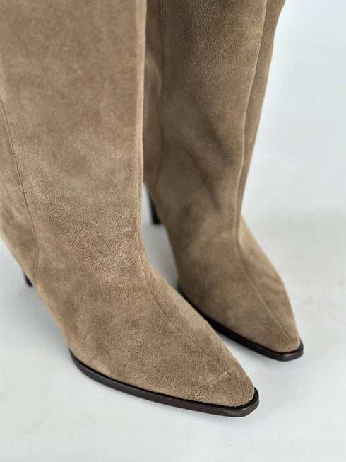 ADALE BEJ Hakiki Deri Süet XL Kesim Çizme