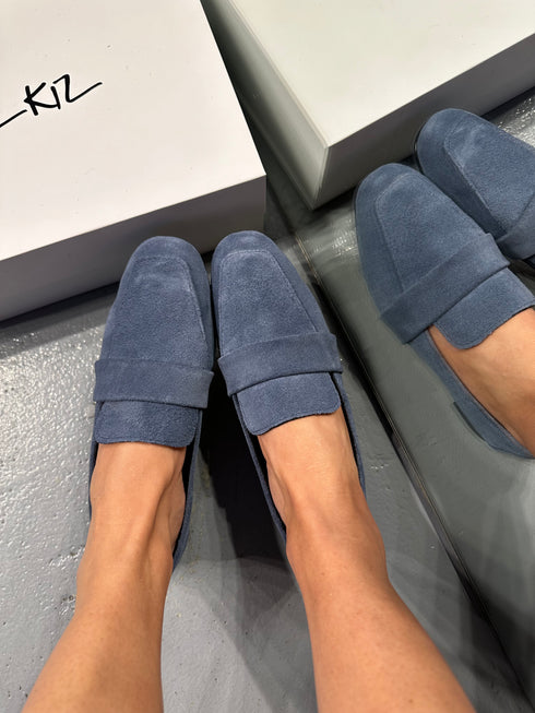 VERA MAVI HAKİKİ SÜET LOAFER