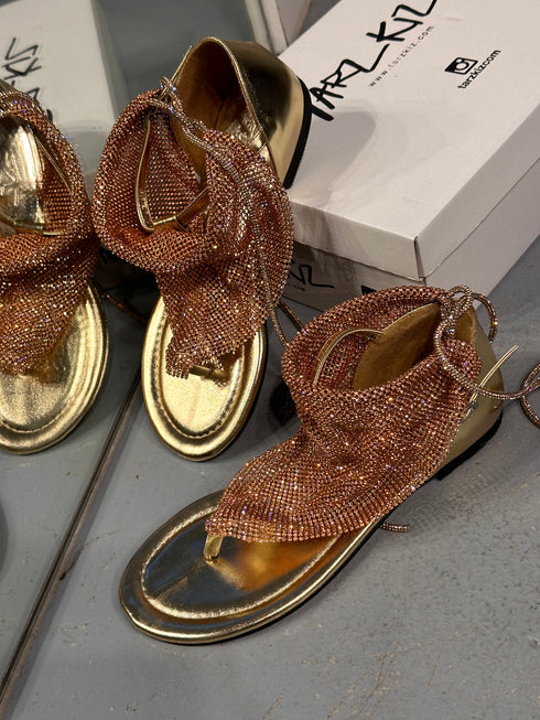 1035 BRONZ TAŞLI GOLD SANDALET