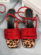 1086 KIRMIZI İPLİ LEOPAR TOPUKLU SANDALET