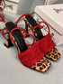 1086 KIRMIZI İPLİ LEOPAR TOPUKLU SANDALET