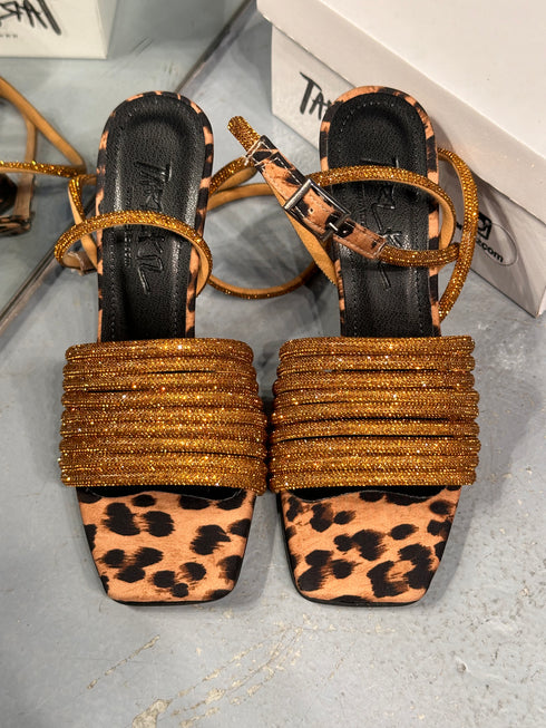 1087 SARI İPLİ LEOPAR TOPUKLU SANDALET