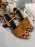 1087 SARI İPLİ LEOPAR TOPUKLU SANDALET