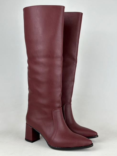 STREET BORDO XL Kesimli Kalın Topuklu Çizme
