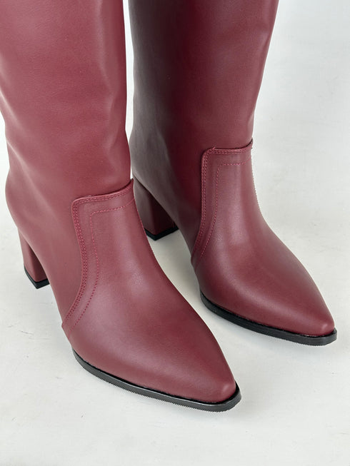 STREET BORDO XL Kesimli Kalın Topuklu Çizme