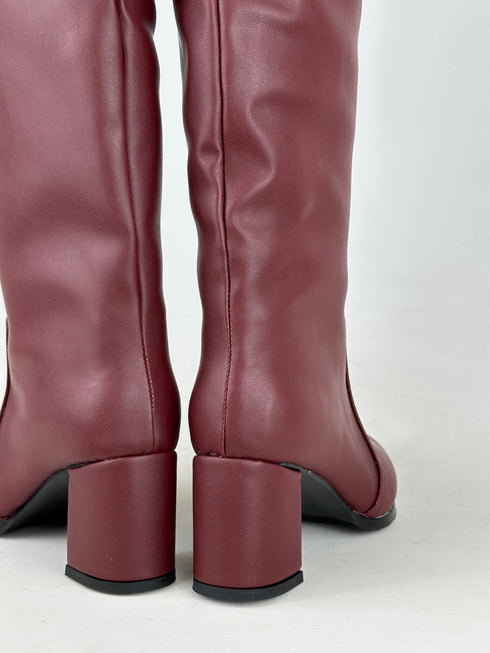 STREET BORDO XL Kesimli Kalın Topuklu Çizme
