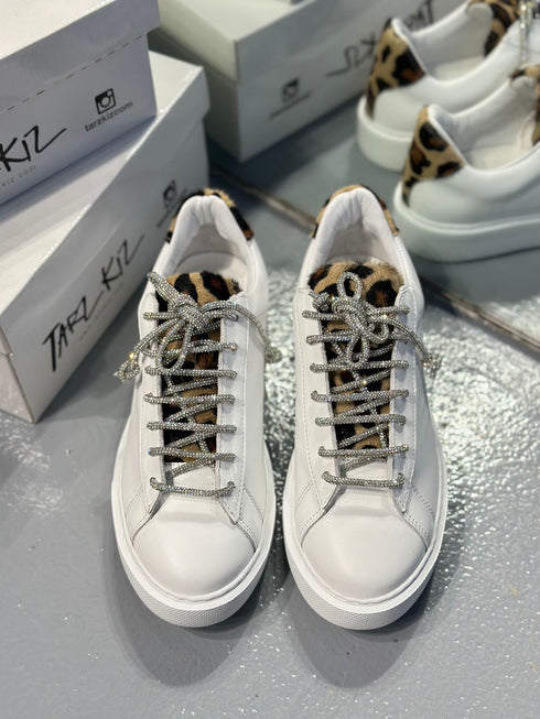 AFRO BEYAZ LEOPAR ORJİNAL DERİ SPOR AYAKKABI