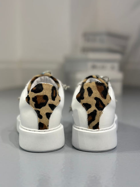 AFRO BEYAZ LEOPAR ORJİNAL DERİ SPOR AYAKKABI