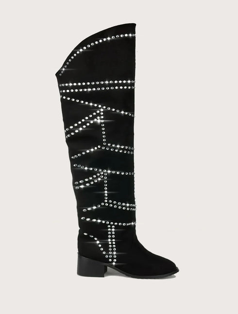 PEACE XL Kesimli Taşlı Süet Diz Üstü Çizme