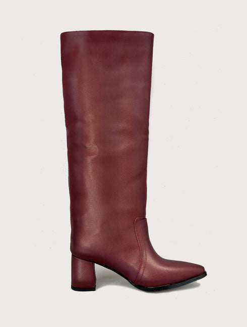 STREET BORDO XL Kesimli Kalın Topuklu Çizme