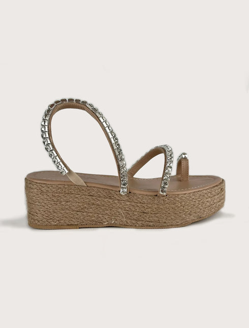 SUNSET TAŞLI HASIR DOLGU TOPUK SANDALET