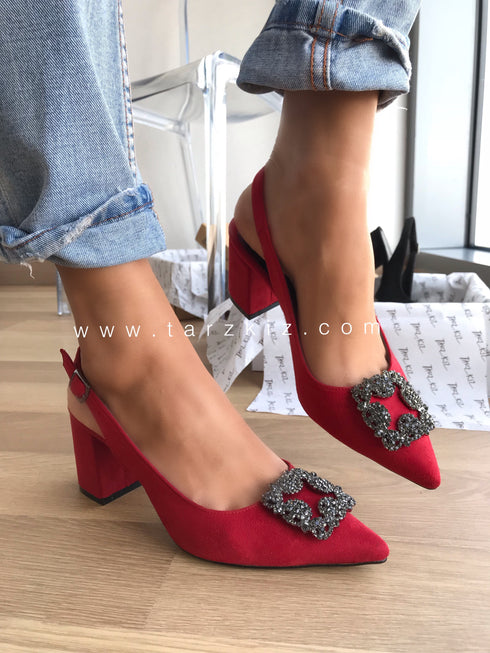 ALESTA KIRMIZI BROŞ TAŞLI STİLETTO