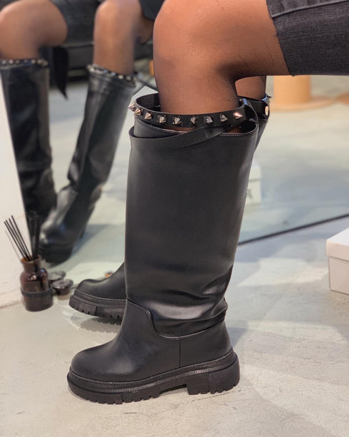 ROCKSTAR SİYAH ÇİFT KEMER ÇİZME