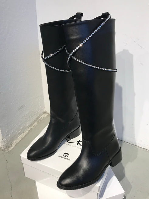 LADY SİYAH TAŞLI ÇİZME