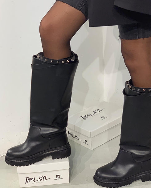 ROCKSTAR SİYAH ÇİFT KEMER ÇİZME