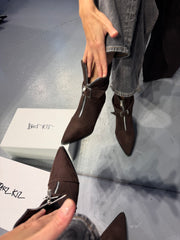 ROW Kahverengi Fermuarlı 5 cm Topuklu Bootie