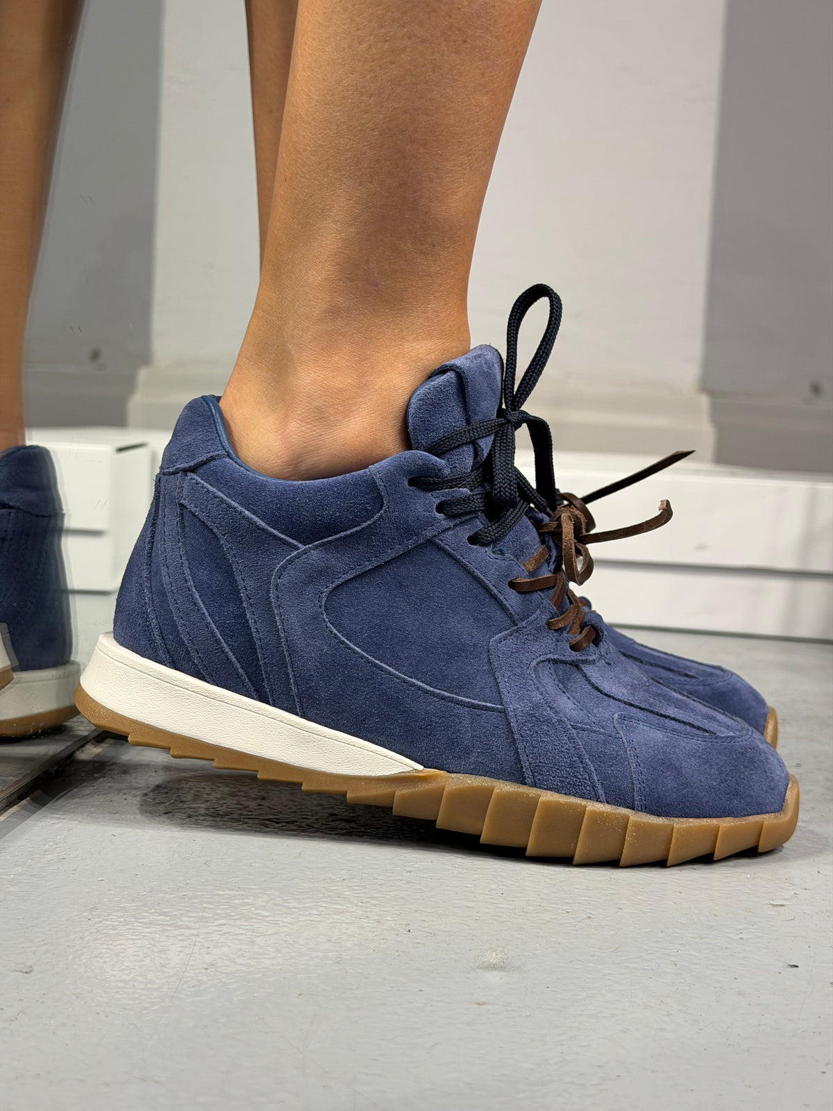 ALURE Denim Rengi 5cm Gizli Topuklu Hakiki Deri Spor Ayakkabı