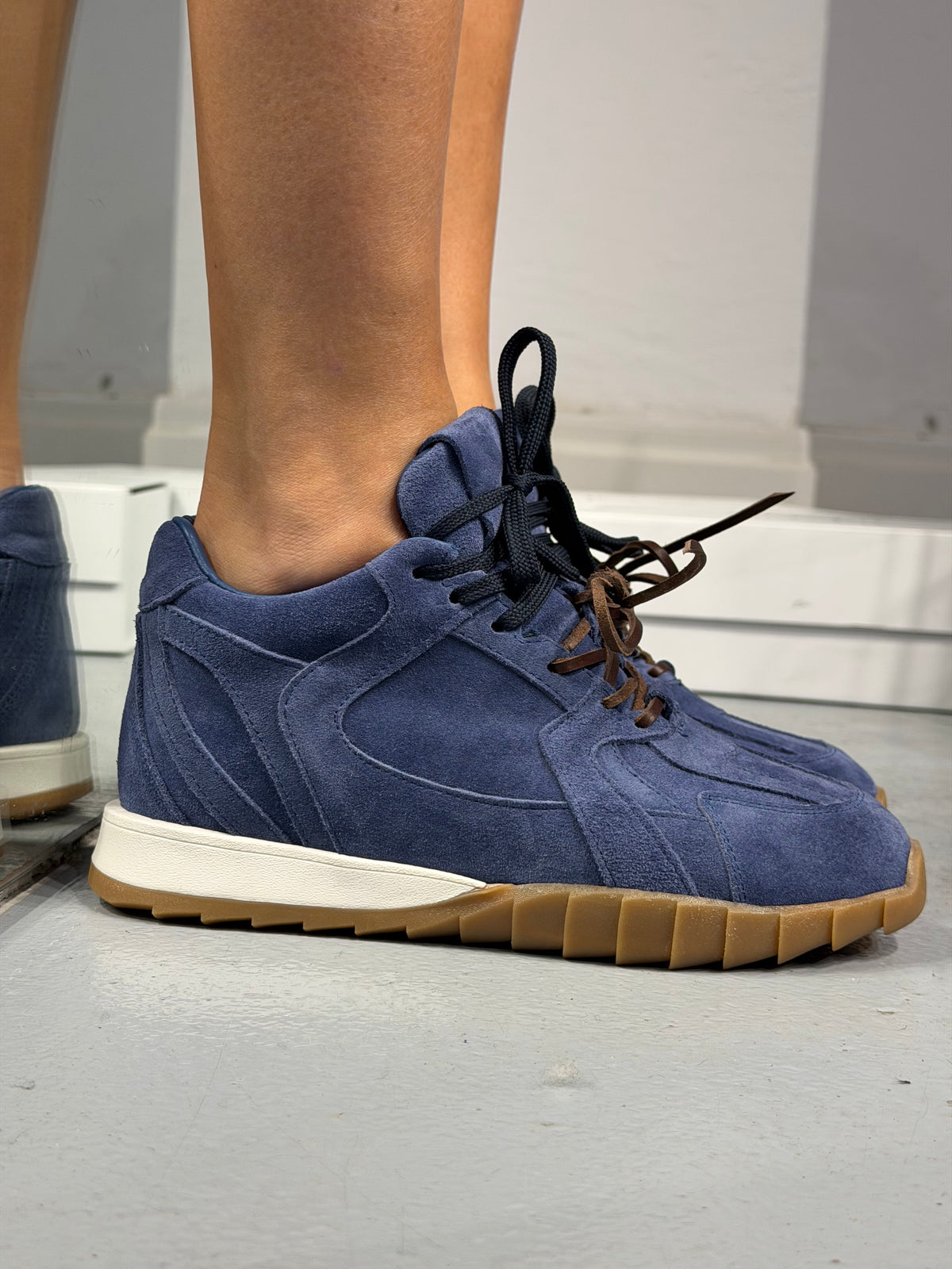 ALURE Denim Rengi 5cm Gizli Topuklu Hakiki Deri Spor Ayakkabı
