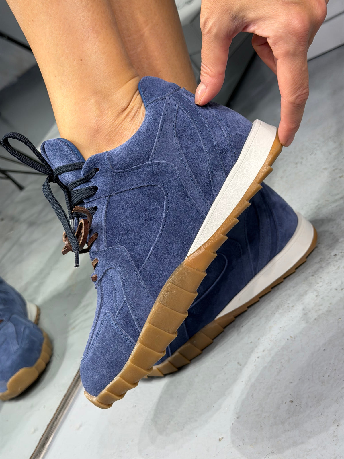 ALURE Denim Rengi 5cm Gizli Topuklu Hakiki Deri Spor Ayakkabı