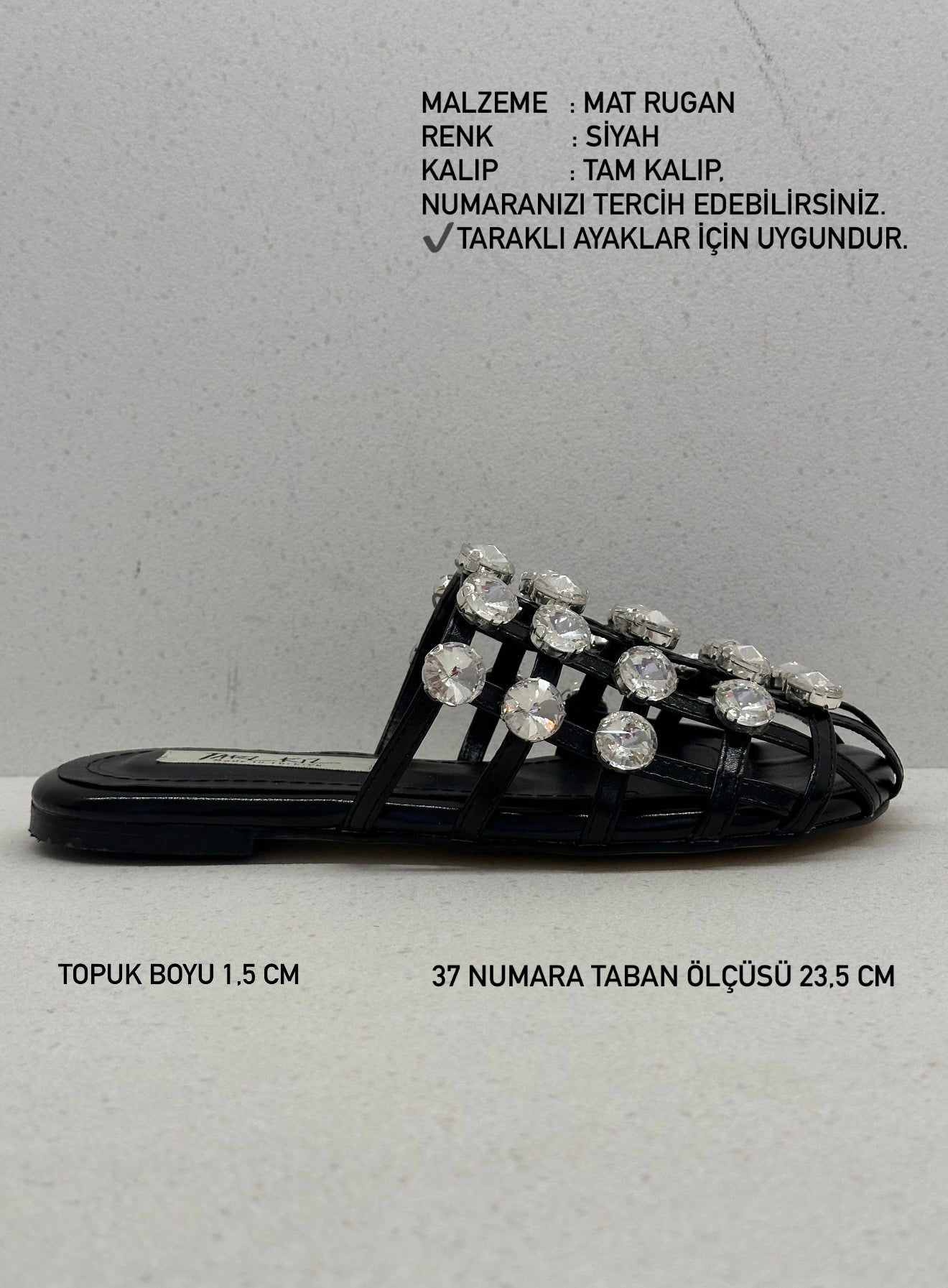 CAPRI SİYAH TAŞLI DÜZ TERLİK