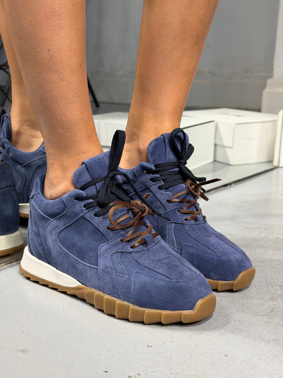 ALURE Denim Rengi 5cm Gizli Topuklu Hakiki Deri Spor Ayakkabı