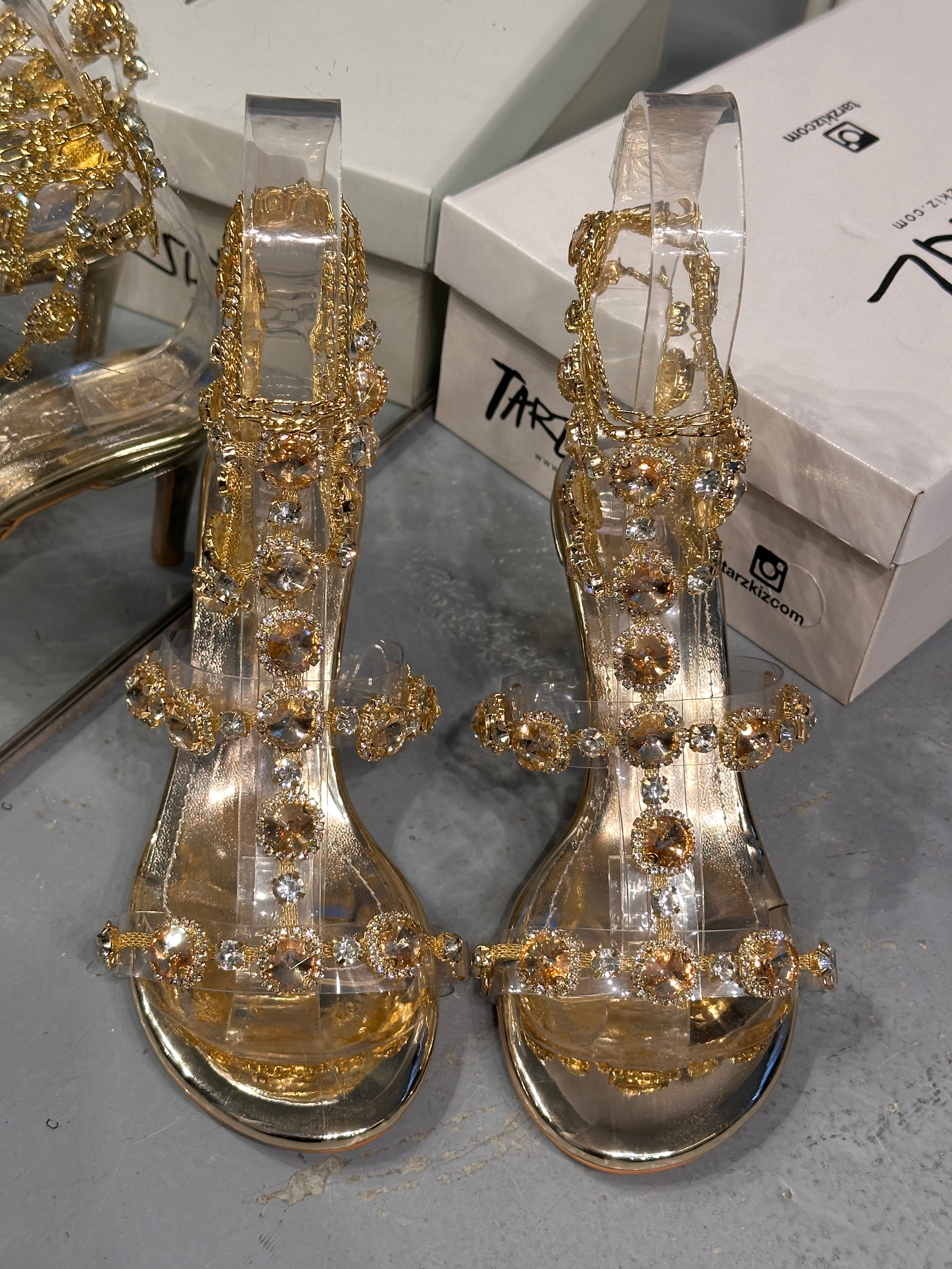 MARVIS Gold Taşlı Sandalet