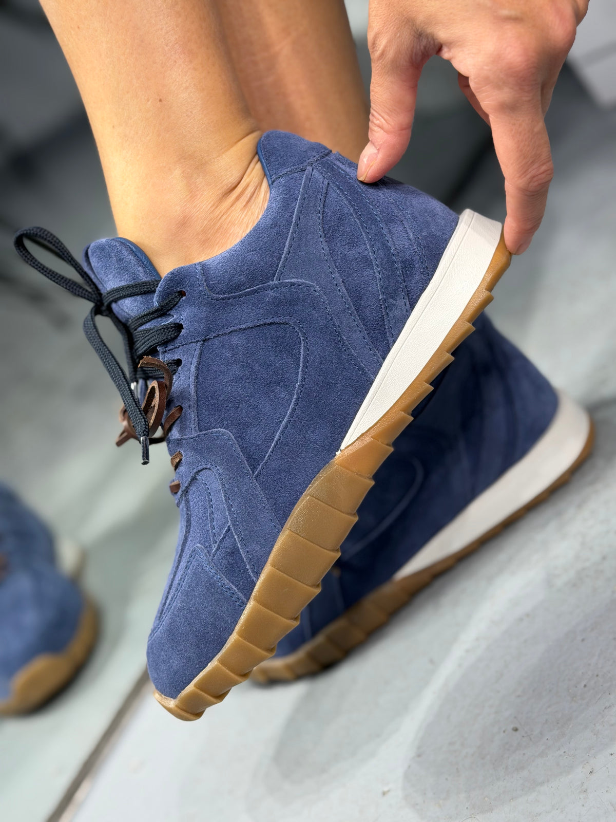 ALURE Denim Rengi 5cm Gizli Topuklu Hakiki Deri Spor Ayakkabı